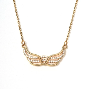 Elegant gold double wing necklace for women set with sparkling white cubic zirconia