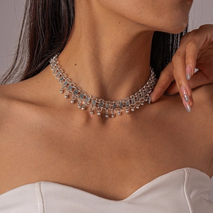 Bohemian Hollow Geometric Alloy Choker Necklace Silver Color Ball Charm Retro Statement Jewelry For Women