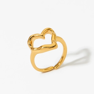 Minimalist gold hollow heart open ring with adjustable band for women in 2024 fashion