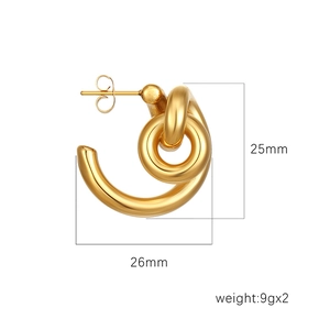 Boucles d'oreilles nœud chic en acier inoxydable plaqué or 18K pour femme, 26mm
