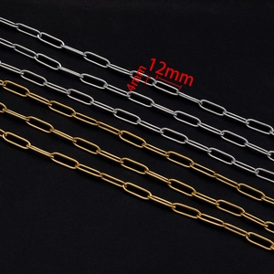 Polished 4x12mm stainless steel paperclip chain link necklaces in gold and silver finish