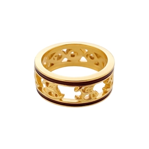 Luxurious gold-plated open ring featuring a retro Triomphe hollow design and brown enamel