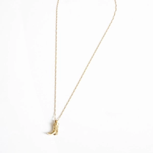 Vintage golden western cowboy boot pendant necklace with a delicate fine wave chain