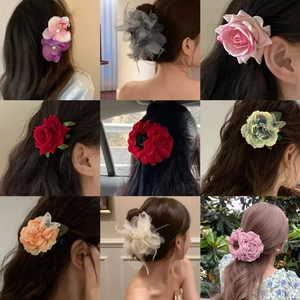 Flower Hair Claw Clip Fabric Handmade Camellia Rose Butterfly Decor Elegant Sweet Hairpins For Women Holiday Accessories