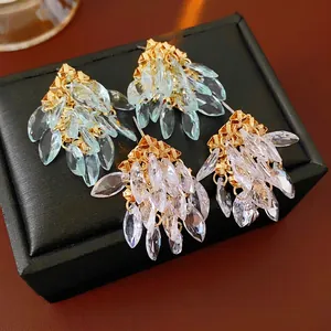 Boucles D'Oreilles Pendantes À Franges Géométriques En Cuivre Zircon Bijoux De Luxe Avec Tige En Argent Pour Femmes