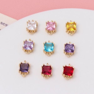 Square Cubic Zirconia Pendant Connector Copper Double Loops DIY Jewelry Making Sweet Fresh Accessories