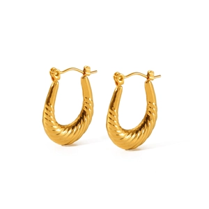 Détails de boucles d'oreilles créoles en forme d'U en acier inoxydable plaqué or 18 carats