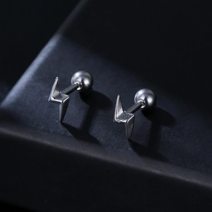 Minimalist 316 stainless steel lightning stud earrings with screw ball back closures