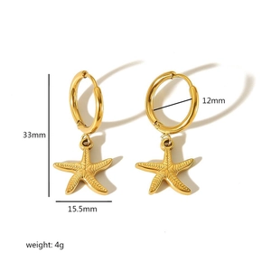 18K gold plated stainless steel starfish earrings with 33mm length and 12mm hoop size