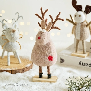 Figurines de renne de Noël en feutre de laine faites main avec socle pour décor de table