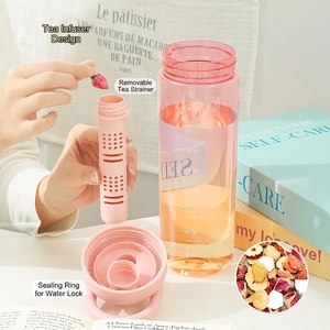 Pink gradient 1000ml tea infuser bottle with a detachable filter and carrying strap