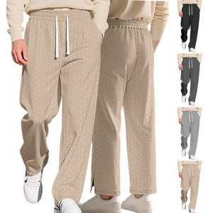 Herren Freizeithose Zopfmuster Jacquard Textur Tunnelzug Elastischer Bund Gerades Bein Seitenschlitz Loungewear Jogger