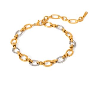 Minimalist two-tone gold and silver linked oval chain bracelet with lobster clasp