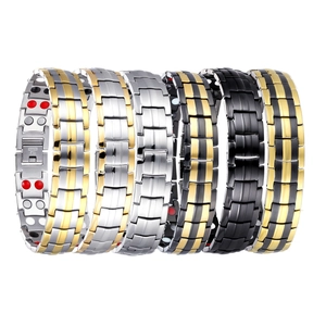 Fashion Stainless Steel Magnetic Therapy Health Bracelet Double Row Bio Energy Elements Link Chain For Men Women