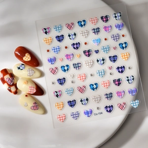 Relief waffle heart plaid nail art stickers Co-154 featuring macaron colors on display