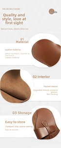 Détail d'un étui à lunettes en cuir marron avec doublure en flocage doux et texture durable