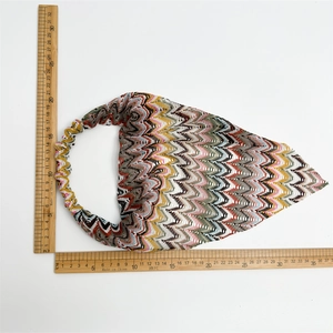 Retro multi-color zigzag knit triangle bandana headband with elastic strap for women