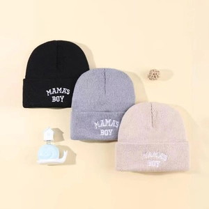 Berretto Beanie Acrilico Maglia Caldo Inverno Risvolto Costine MAMA'S BOY Ricamato Per Bambini Ragazze Neonati