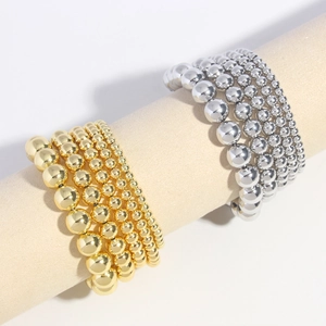 Fashion Copper Hollow Round Bead Bracelet Gold Silver Plated Metallic Beads Chain Bracelet Minimalist Jewelry For Women Men