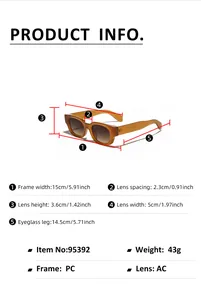 Detailed size guide showing frame width, lens height, and arm length for cat eye sunglasses
