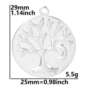 Detailed view of Tree of Life pendant with 25mm diameter and 29mm height measurements