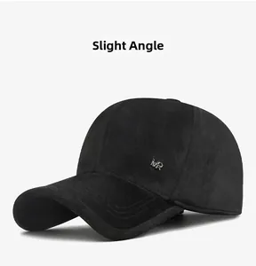 Detailed close-up of a black thermal baseball cap with a silver MR metal logo on the side