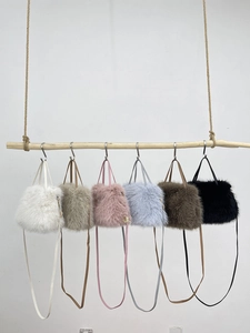 Faux fox fur plush crossbody bags in six colors with adjustable straps for women