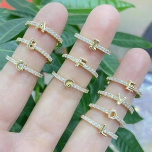 Initial Letter Ring Alphabet Copper Gold Plated Cubic Zirconia Minimalist Fashion Jewelry Women