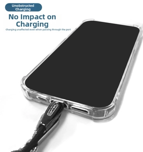 Ultra-thin phone lanyard tether pad showing compatibility with charging cables
