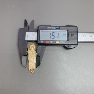Detailed measurement of 15.1mm St. Jude pendant with gold finish and zircon micro-paving