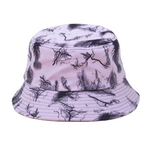 Pink bucket hat with black lightning marble print and foldable sun protection design