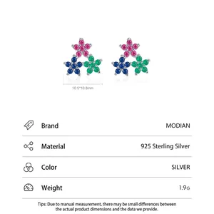 925 Sterling Silver floral stud earrings with colorful cubic zirconia and silver finish