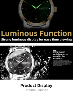 Luminous hands and 30m waterproof performance of this men's quartz watch with date