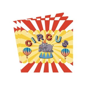 Carnival circus themed napkins with cute hippo and red stripes for children party