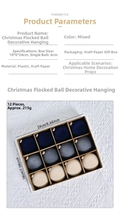 Lot de 12 boules de Noël floquées bleu marine et beige avec finition mate élégante