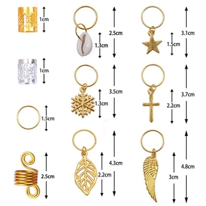 140pcs assorted hair charms set with shells and metal pendants for braids and dreadlocks