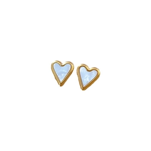 Minimalist gold heart stud earrings with white mother of pearl inlay for women