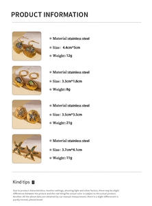Detailed size and weight chart for stainless steel shell and starfish earrings