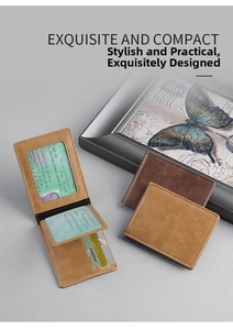 Exquisite compact bi-fold leather card holder with clear ID window and multi-card slots
