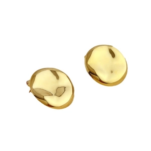 Minimalist oval stainless steel earrings with gold irregular organic metal surface