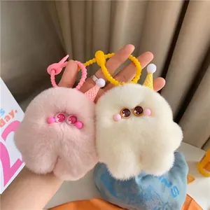 Cute Plush Little Monster Keychain Cartoon Faux Fur Bag Charm Creative Big Eye Monster Pendant For Schoolbag Keyring Gift