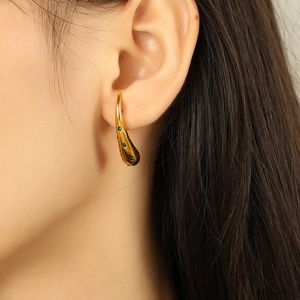 18K gold plated stainless steel teardrop earrings featuring sparkling green gemstones