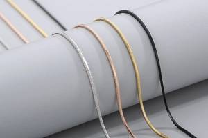 Fine stainless steel snake chain necklace set in silver, rose gold, gold, and black colors