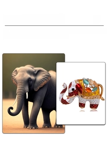 Close-up of elephant brooch with colorful enamel work and sparkling faceted gemstones