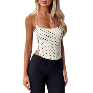 Body dos nu à pois avec découpes latérales et coupe ajustée pour la mode féminine