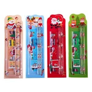 5-piece Christmas stationery set with pencils, ruler, eraser and sharpener in gift packing