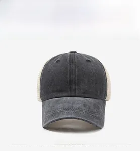 Vintage-Baseballkappe aus gewaschener Baumwolle mit Mesh-Einsatz und Doppelnaht