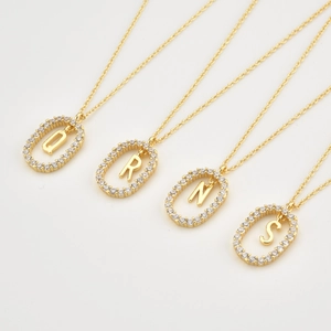 Elegant 18K gold plated S925 sterling silver necklace with pavé zircon letter pendant