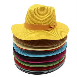 Straw Fedora Hat Summer Sun Protection Beach Vacation Woven Breathable Ribbon Bow Decoration For Women Men