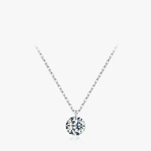Rund Brillantgeschliffener Moissanit Anhänger Halskette Aus 925 Sterling Silber D Farbe VVS1 Minimalistischer Eleganter Schmuck